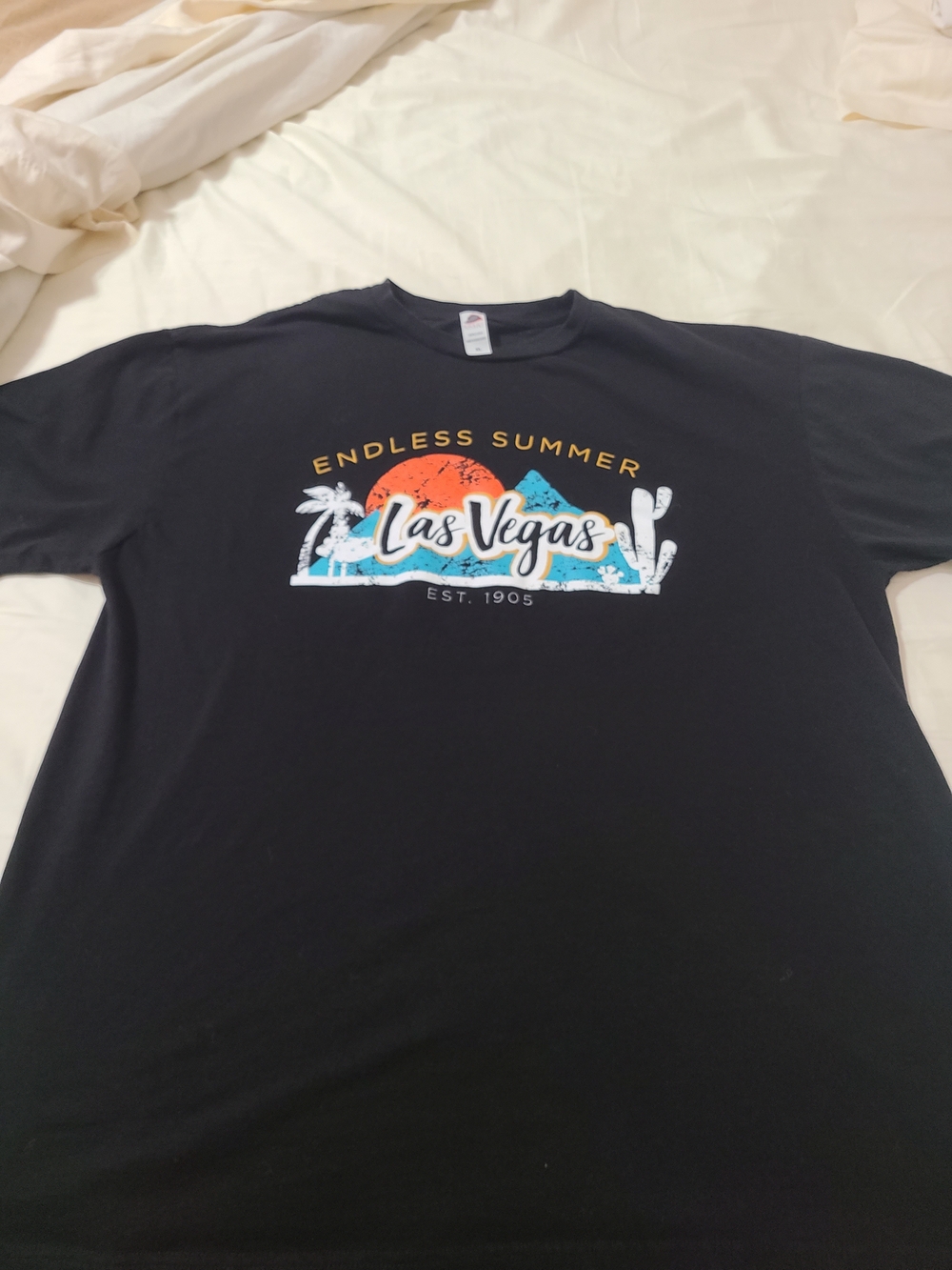 Gildan Black Tee with Yellow and Teal Textured Graphic
